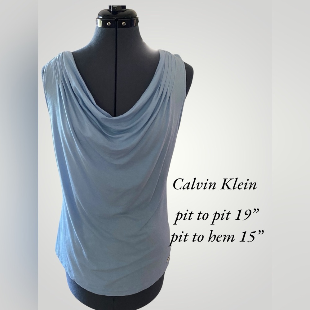 Calvin Klein Blue Draped Tank Blouse